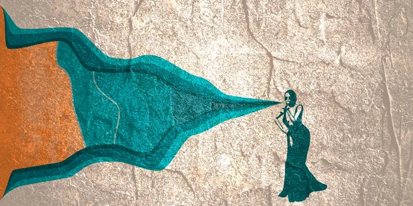Κάτοψη της τροπικής παραλίας με τη σιλουέτα της γυναίκας — Φωτογραφία Αρχείου