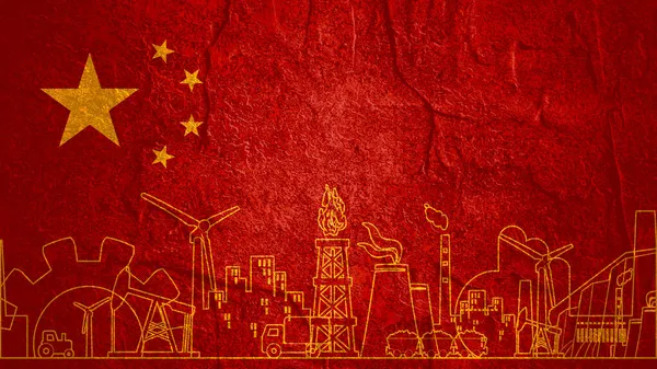 Flagge Chinas und Ikonen der Industrie — Stockfoto