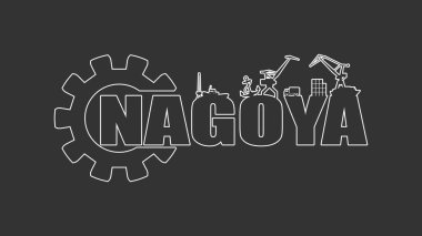 Deniz taşımacılığı, göreceli siluetleri ve el yazması yazısıyla donatılmış. Nagoya şehir ismi metni