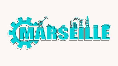 Deniz taşımacılığı, göreceli siluetleri ve el yazması yazısıyla donatılmış. Marsilya şehir ismi metni