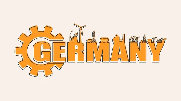 Engrenagem com ícones industriais de energia e energia e nome do país Alemanha. — Vetor de Stock