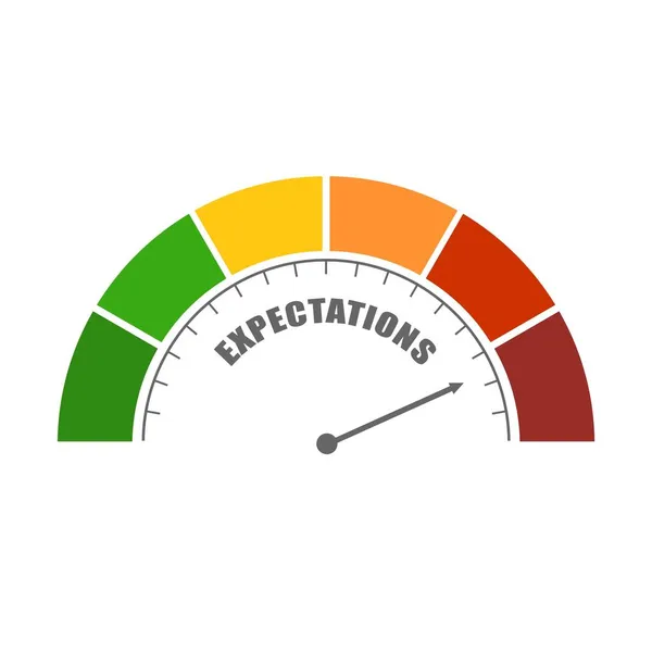 Dispositivo de medição de expectativas com seta e escala. — Vetor de Stock