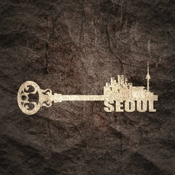 Chave com a torre Namsan no ícone de Seul — Fotografia de Stock