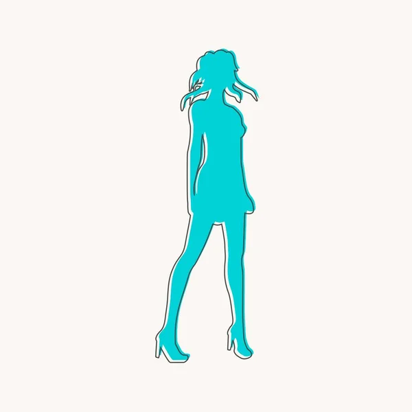 Silhouette de jeune femme debout en robe d'été — Image vectorielle