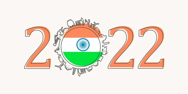 2022-річна кількість з промисловими іконами близько нульової цифри. Прапор Індії. — стоковий вектор