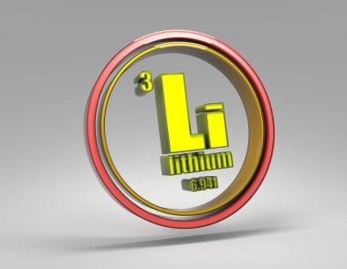 Lityum kimyasal element. Atom numarası ve atom ağırlığı ile imzala.