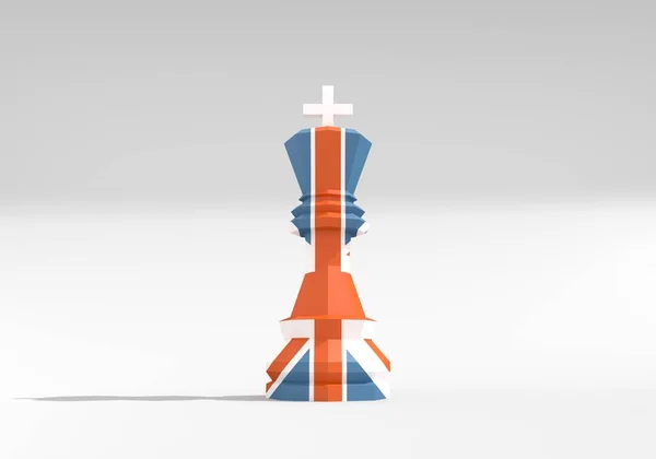 Schachfigur. Das Low-Poly-Modell des Königs, dekoriert mit der Flagge Großbritanniens — Stockfoto