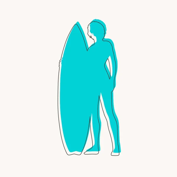Ilustracja młodej kobiety pozującej z deską surfingową — Wektor stockowy