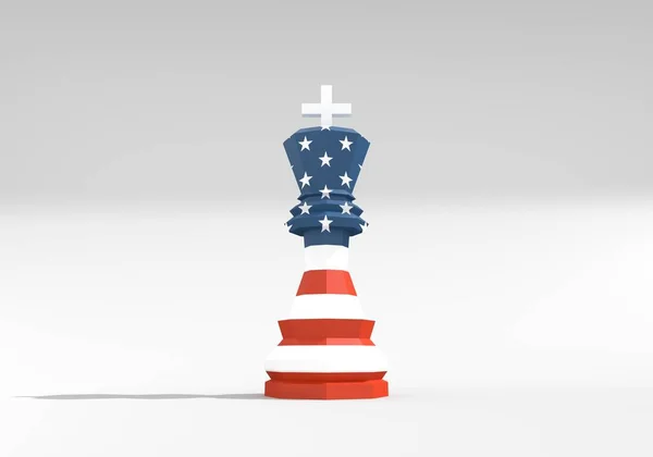 一盘棋子。由美国国旗装饰的王低聚合体模型 — 图库照片