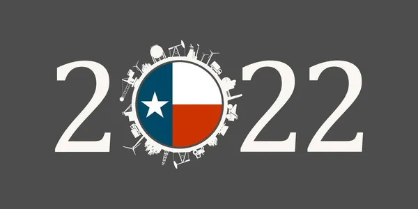 2022 έτος αριθμός με βιομηχανικά εικονίδια περίπου μηδέν ψηφίο. Σημαία του Τέξας. — Διανυσματικό Αρχείο