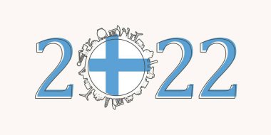 Sıfır basamaklı sanayi simgeleriyle 2022 yılı. Finlandiya Bayrağı.