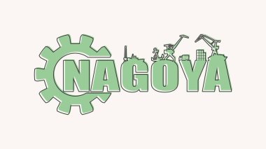 Deniz taşımacılığı, göreceli siluetleri ve el yazması yazısıyla donatılmış. Nagoya şehir ismi metni