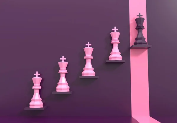 Низкие поли-короли шахмат на лестнице успеха — стоковое фото