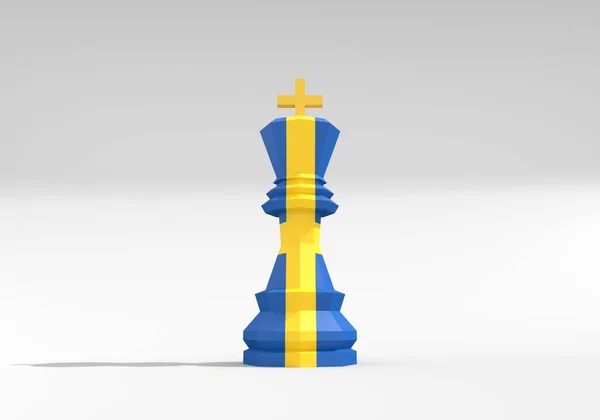 Kawałek szachów. Król niski model poli ozdobiony flagą Szwecji — Zdjęcie stockowe