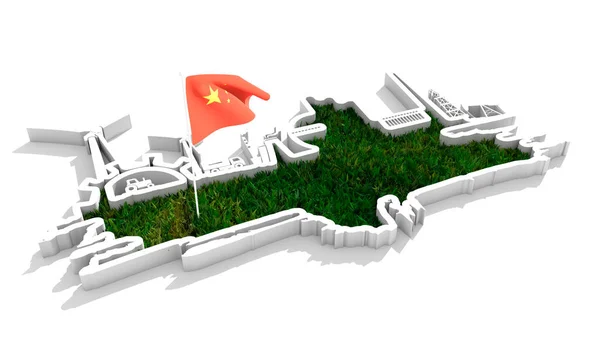 Iconos de energía y energía con césped verde. Bandera de China —  Fotos de Stock