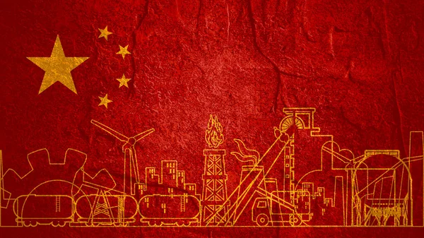 Flag of China and industrial thin line icons — Stock Photo, Image