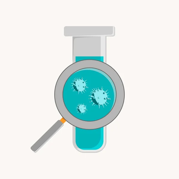 Bañera de laboratorio con células virales y lupa. — Vector de stock