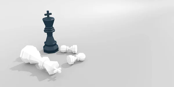 Kousek šachy. Král a pěšáci, model nízkého poly. Vůdce a sesazený — Stock fotografie