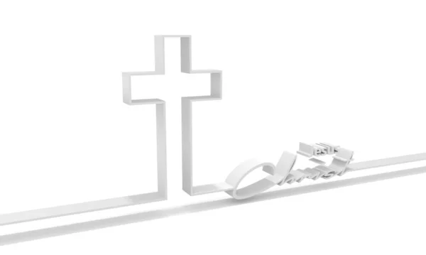 十字和耶稣基督文本的细线风格 — 图库照片