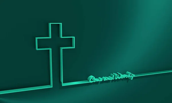 Kruis en kom en aanbid tekst in dunne lijnen stijl — Stockfoto