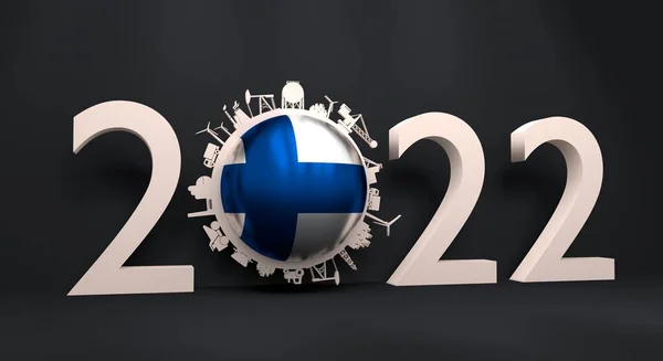2022 año número con iconos industriales alrededor de cero dígitos. Bandera de Finlandia. —  Fotos de Stock