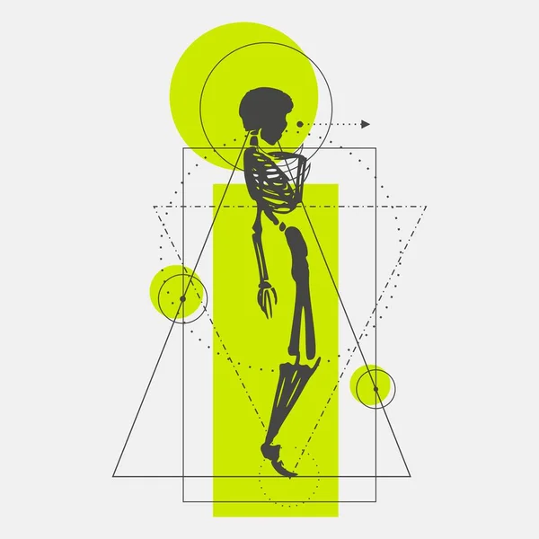 Μυστική vintage gothic γεωμετρία λεπτές γραμμές σύμβολο με σιλουέτα ενός ανθρώπινου σκελετού — Διανυσματικό Αρχείο