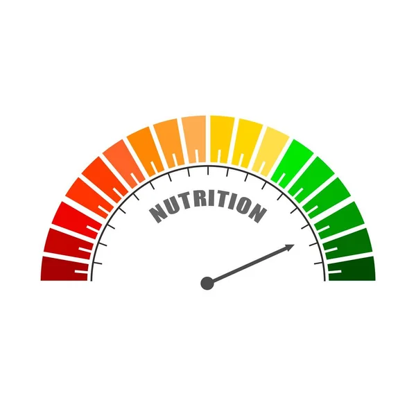 Medidor de calidad nutricional con flecha y escala. — Vector de stock