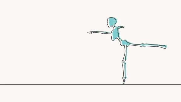 Тонкие линии иллюстрации танцующего человеческого скелета. — стоковый вектор
