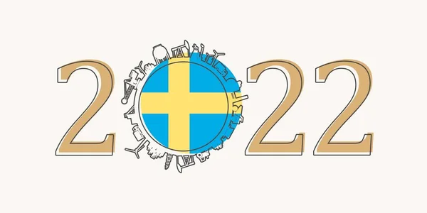2022 ano número com ícones industriais em torno de zero dígito. Bandeira da Suécia. —  Vetores de Stock