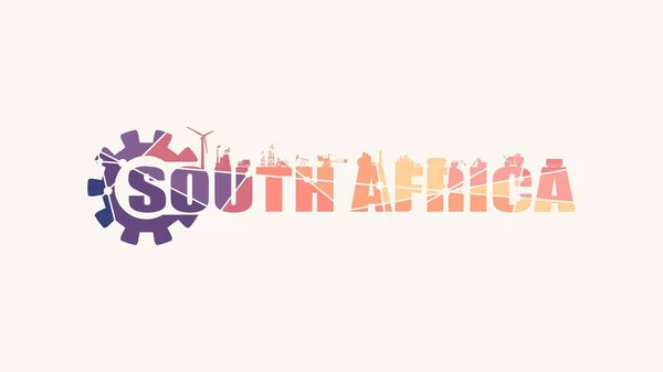 Equipo con iconos industriales de energía y energía y nombre de país de Sudáfrica. — Vector de stock