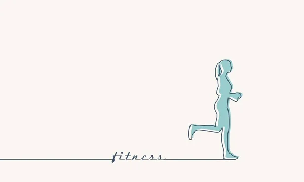 Running lady thin line silhouette. Side view — Stockvektor