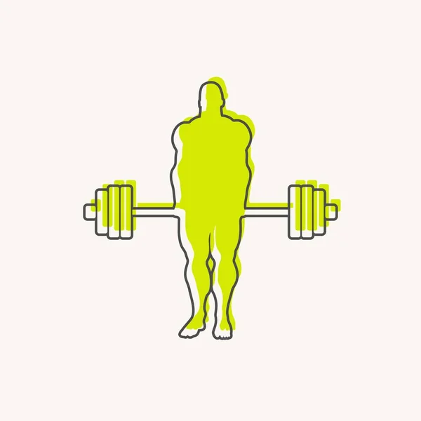 Muscular man posing with barbell. Bodybuilding emblem —  Vetores de Stock