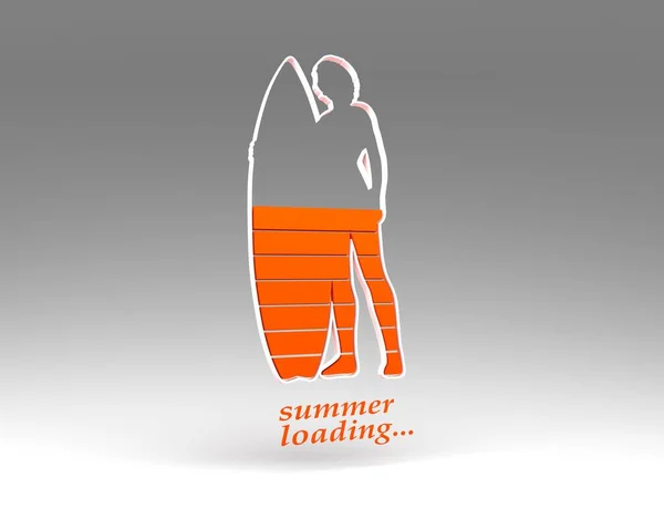 Icône de contour de dame posant avec planche de surf avec texte de chargement d'été — Photo