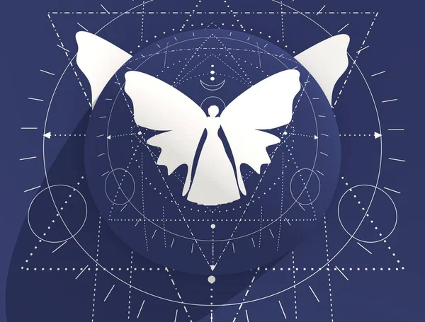 Mystical ezoterikus gótikus geometria vékony vonalak szimbólum pillangó nő. — Stock Fotó