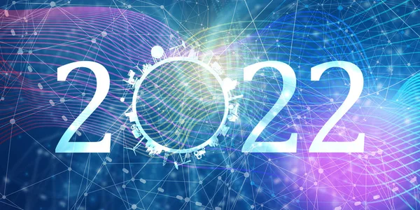 2022 ano número com ícones industriais em torno de zero dígito. — Fotografia de Stock