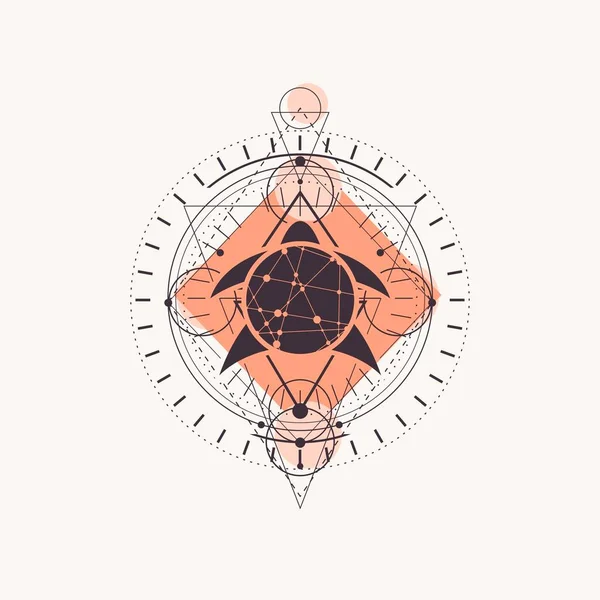 Mystical vintage gothic geometry symbol with turtle icon — Stockvektor
