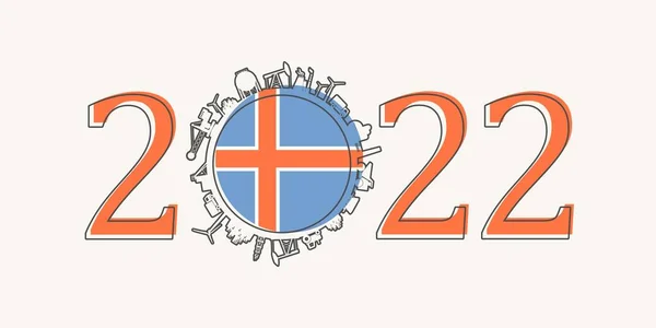 2022 ano número com ícones industriais em torno de zero dígito. Bandeira da Islândia. —  Vetores de Stock