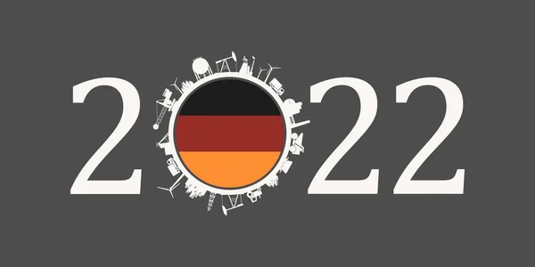 2022 år nummer med industriella ikoner runt noll siffra. Tysklands flagga. — Stock vektor