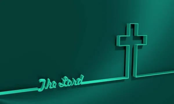 Kříž a Boží text v tenké řádky stylu. 3D vykreslení — Stock fotografie