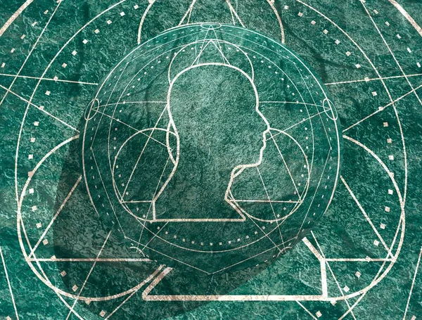 Мистическая эзотерическая готическая геометрия тонкие линии символизируют человеческий силуэт головы. 3D Render — стоковое фото