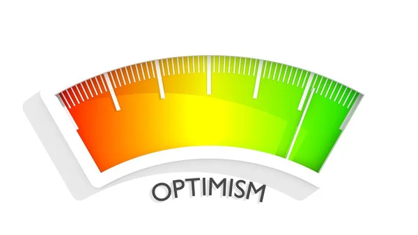 Dispositivo de medición de optimismo con flecha y escala. Renderizado 3D —  Fotos de Stock