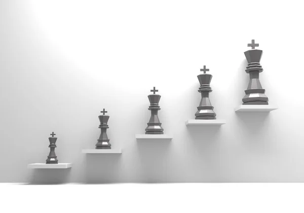 Low poly king of chess on the ladder of success. 3D Render — Stockfoto