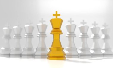 Satrancın kralı, kalabalığın önünde duruyor. 3B Hazırlama