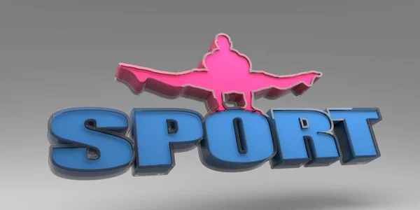 Muscular man posing on sport word. Bodybuilding emblem. 3D Render — Stockfoto