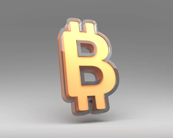 Bitcoin símbolo de moneda con contorno de vidrio. Renderizado 3D —  Fotos de Stock