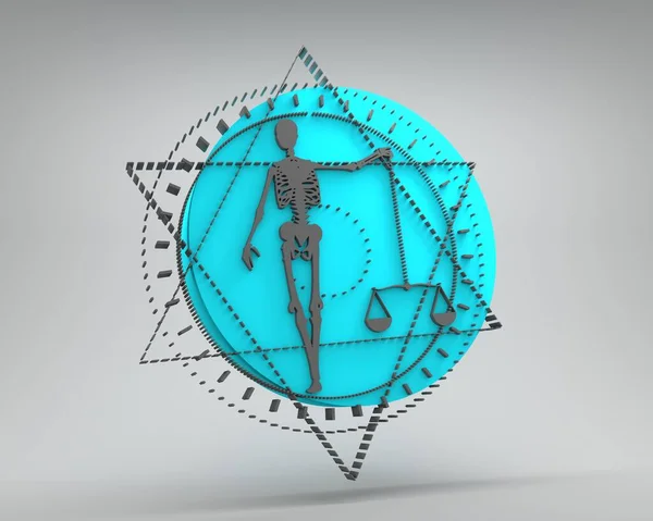 Geometría gótica mística vintage líneas delgadas símbolo con silueta de un esqueleto humano y escamas. Renderizado 3D —  Fotos de Stock