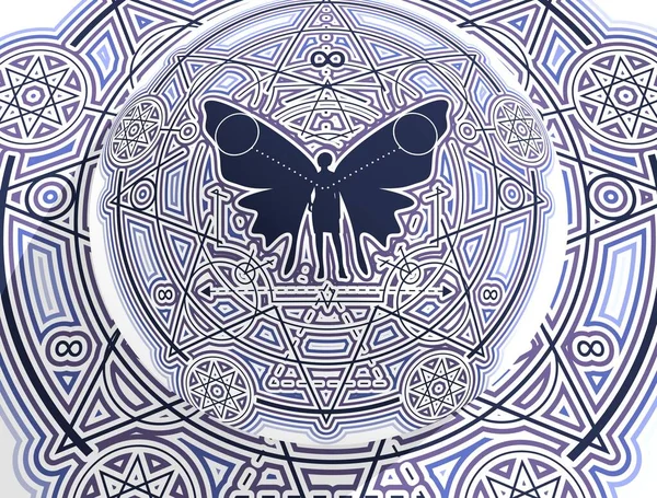 Mystical esoteric gothic geometry thin lines symbol with butterfly woman. 3D Render — Stock Fotó