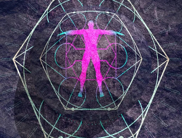 Mystical esoteric gothic geometry thin lines symbol with man silhouette. 3D Render — Zdjęcie stockowe
