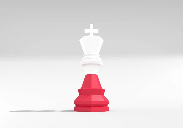 Piece of chess. The king low poly model decorated by flag of Poland. 3D Render — Stockfoto