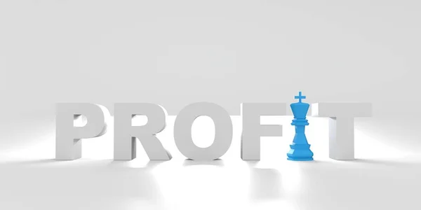 Profit word with king of chess instead i letter. 3D Render — Stock Photo, Image